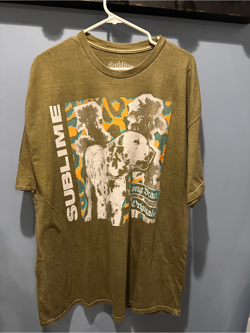 Sublime Band Tee Lou Dog Long Beach Originals Graphic T-Shirt Green L/XL OS NEW